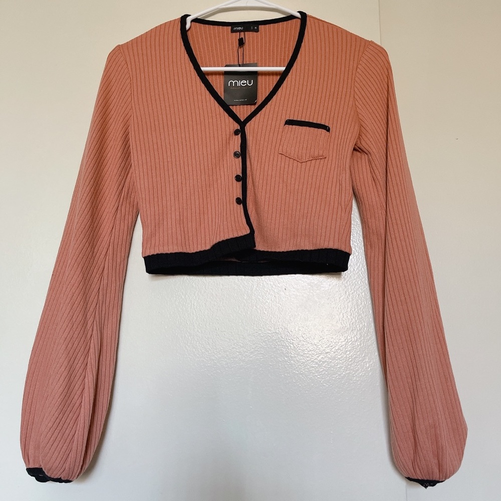Long Sleeves Crop Top in Salmon Pink